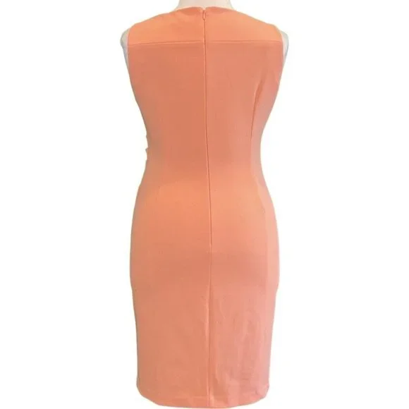 Calvin Klein Sleeveless Round Neck Seamed Sunburst Peach Knit Dress Size 12 - Picture 4 of 7